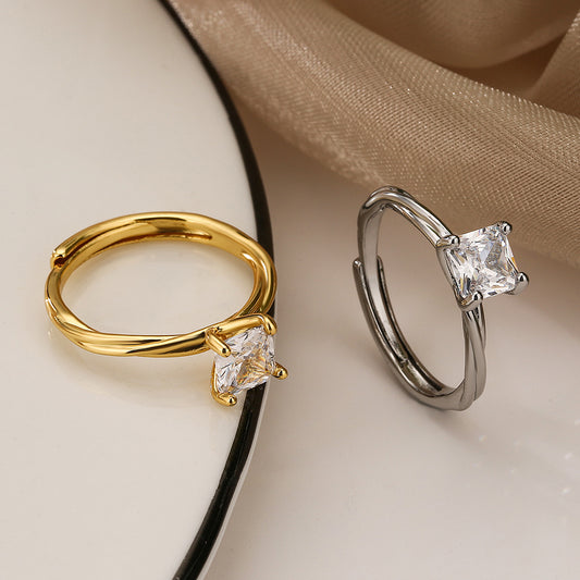Minimalist Geometric Gold Plated Brass Ring with Cubic Zirconia for Women