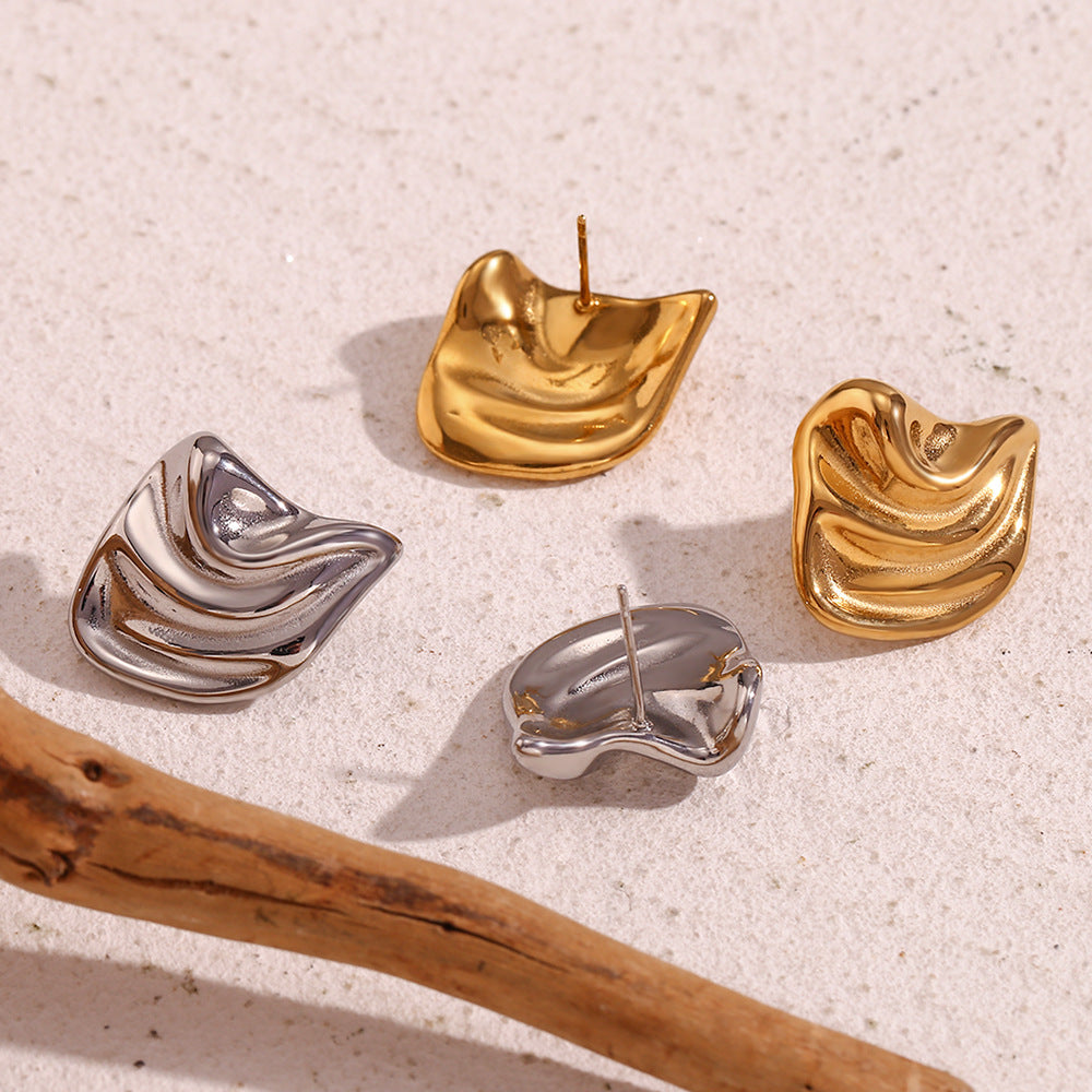 Pendientes de acero inoxidable de diseño geométrico minimalista moderno con baño de oro de 18 quilates para mujer