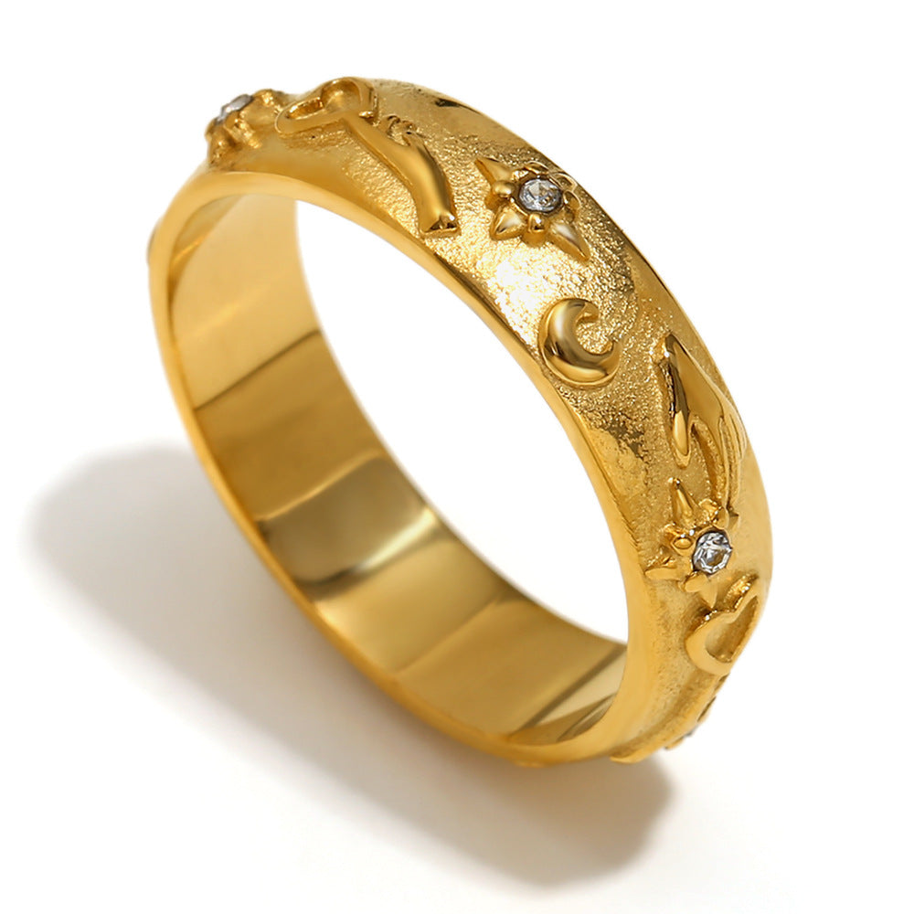 Elegant Geometric 18K Gold Plated Stainless Steel Ring Bracelet Earring Set for Women