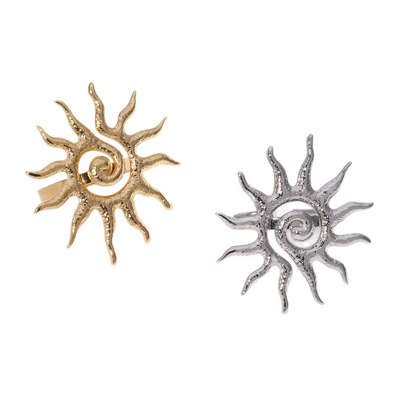 Minimalist Geometric Open Sun Ring in Stainless Steel with 18K Gold Plating for Women