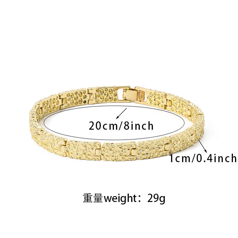 Hip-hop Streetwear Geometric Checkered Plated Zinc Alloy Cuff Bracelet for Men