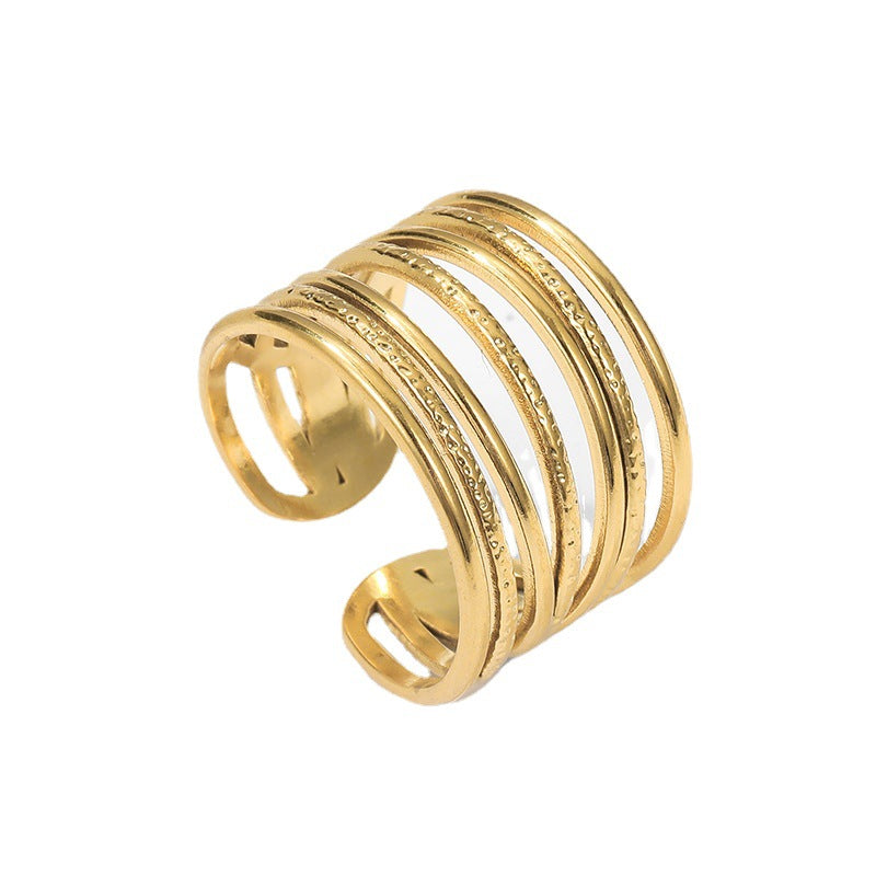 Minimalist Titanium Steel Adjustable Ring with Geometric Shape and Plated Finish for Women