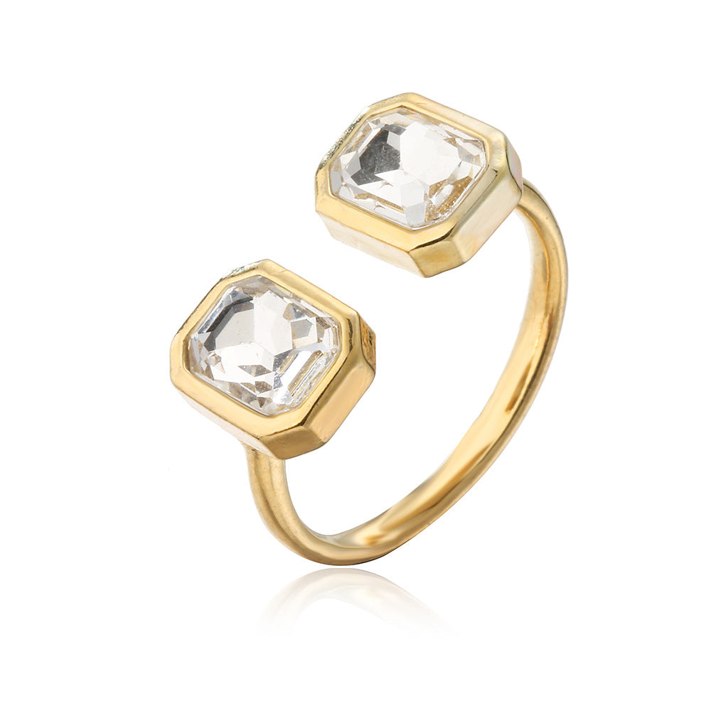 Minimalist Geometric Copper Ring with 18K Gold Plating and Micro-Paved Zirconia for Women
