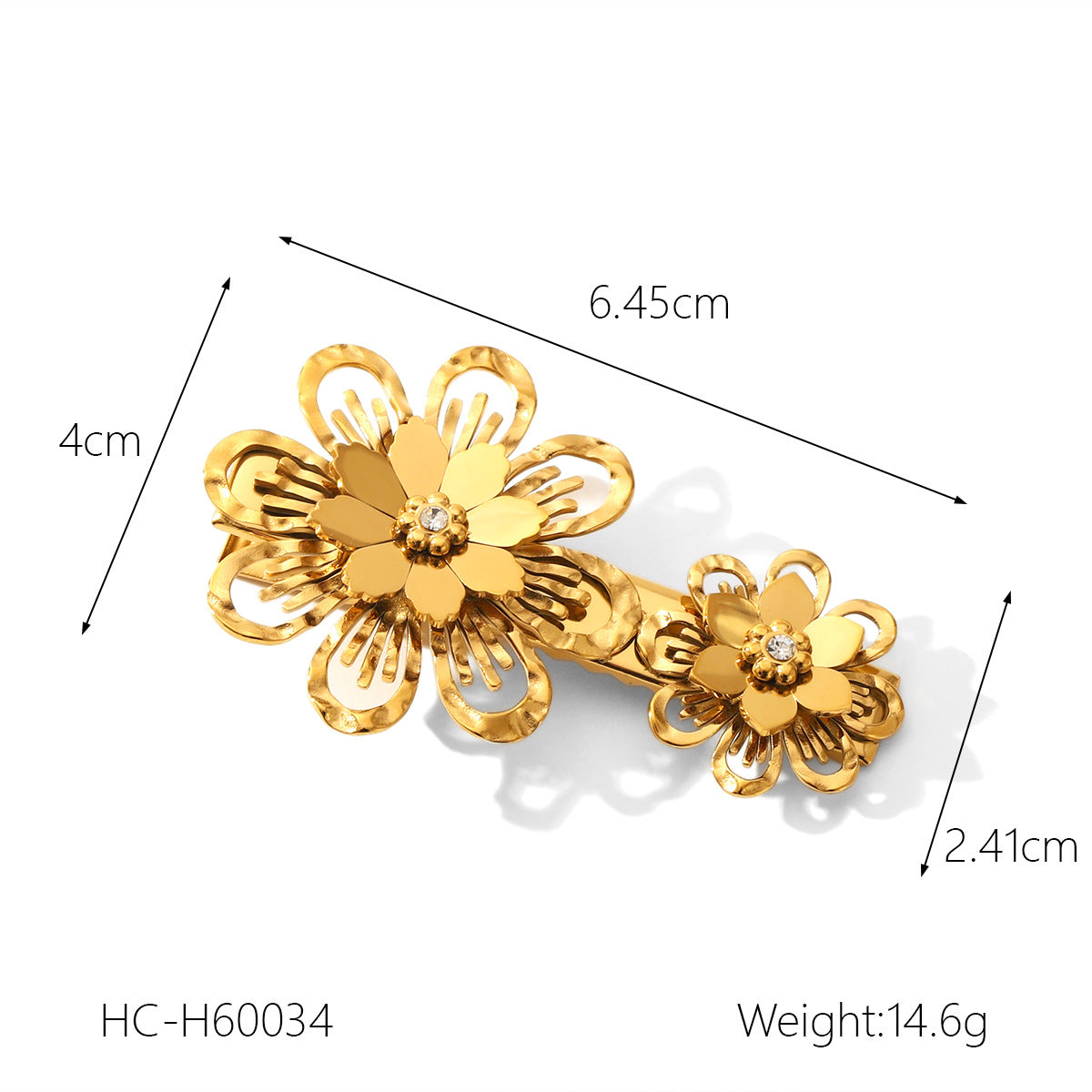 Ins Style 18K Gold Plated Stainless Steel Hair Clip with Pearl and Flower Design for Women