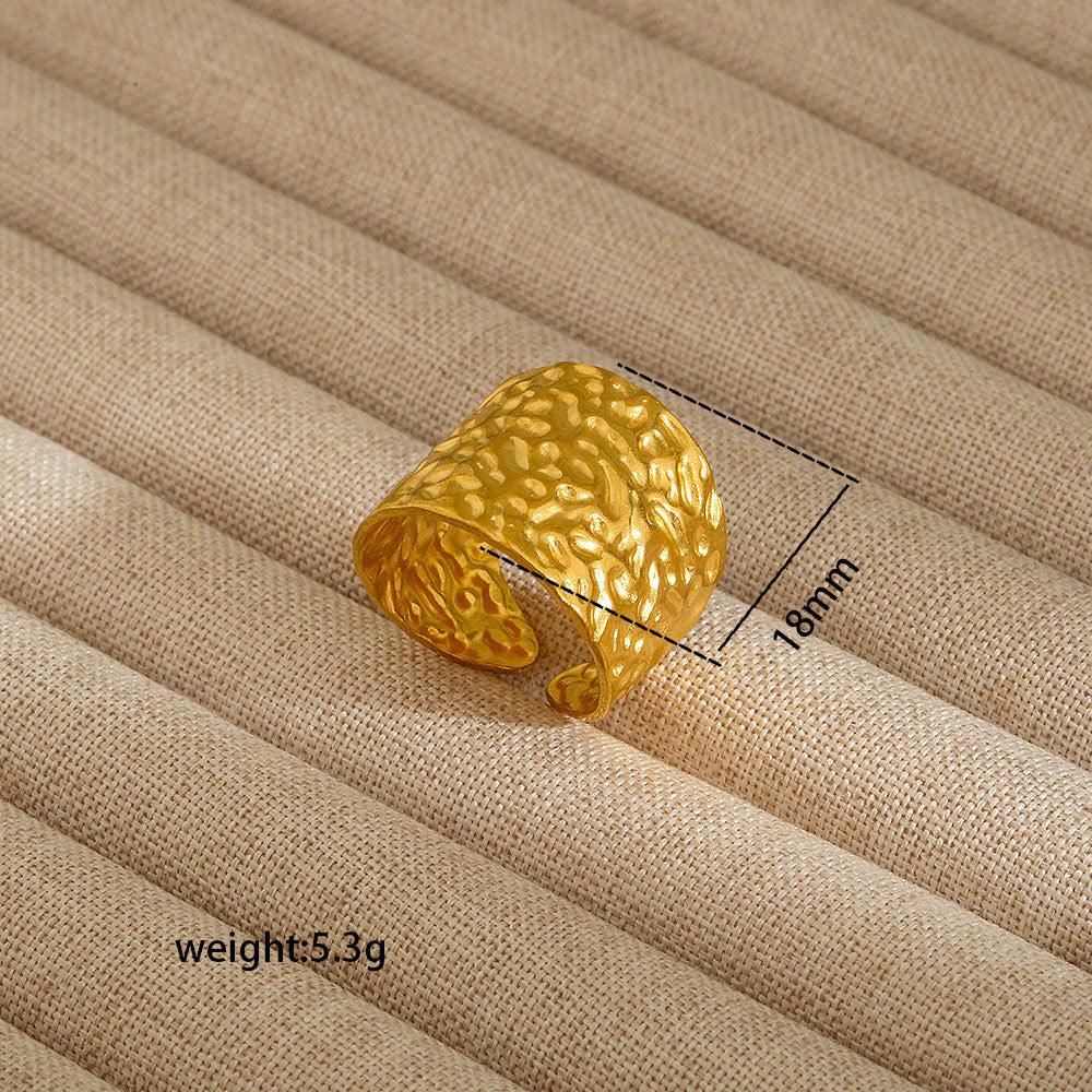Anello aperto da donna in acciaio al titanio con forma geometrica e a cuore, stile INS, con finitura placcata