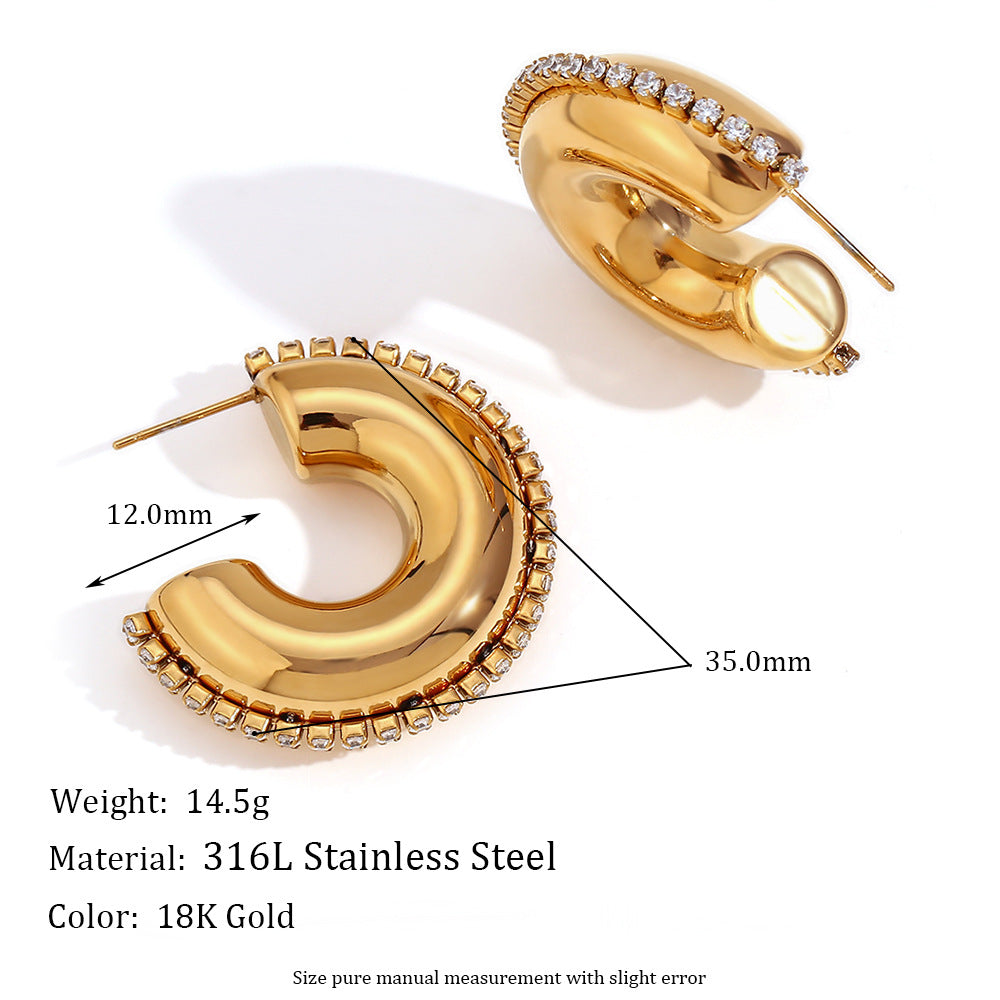 Fashionable Vintage-Inspired Irregular Geometric Heart-Shaped Stainless Steel Earrings with 18K Gold Plating