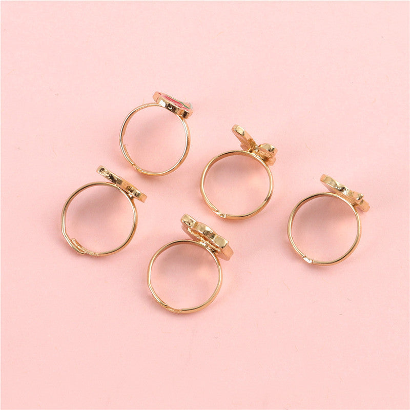 Cartoon Unicorn Rabbit Fruit Shaped Adjustable Alloy Ring Set for Kids with Enamel Finish