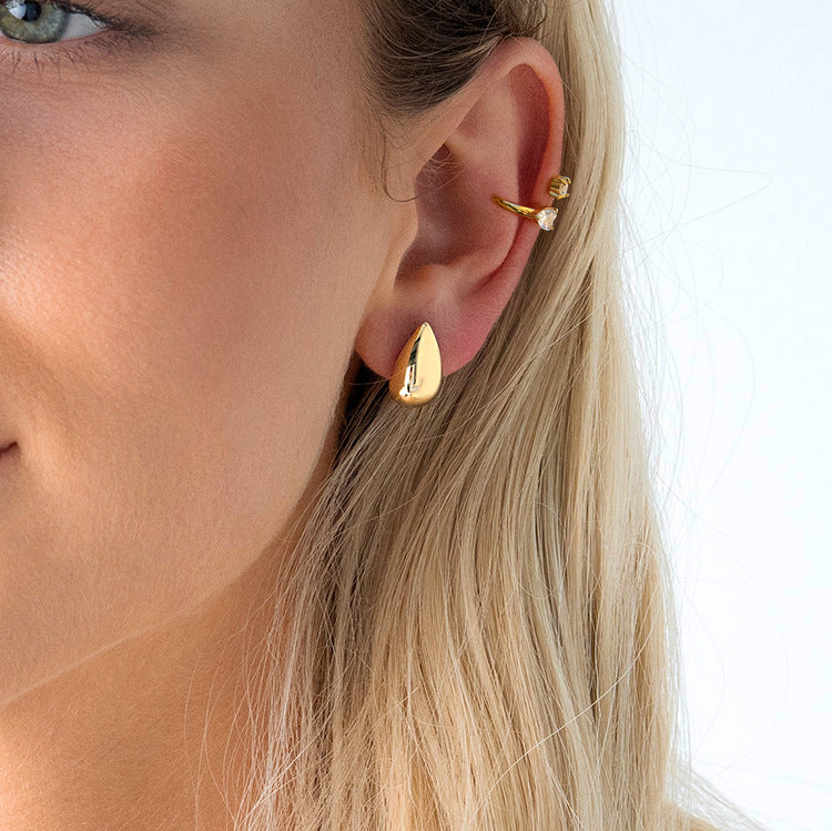 Pendientes de Acero Inoxidable con Forma de Gota de Agua Minimalista con Acabado Chapado para Mujer