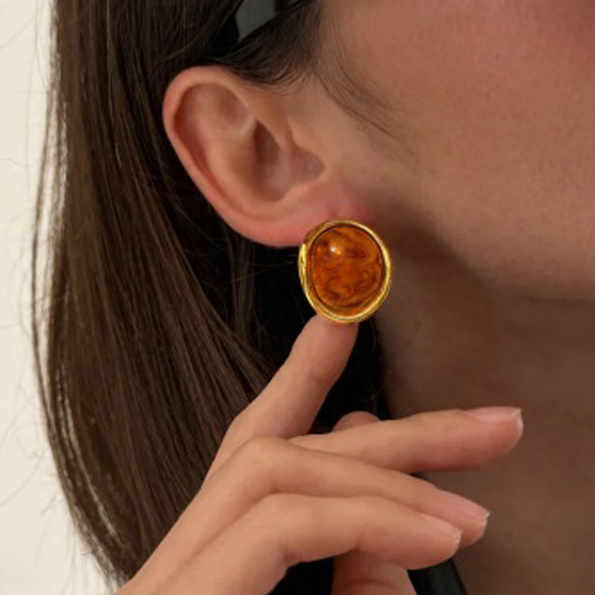 Luxury Elegant Geometric Oval Gradient Resin Plated Stainless Steel Earrings for Women