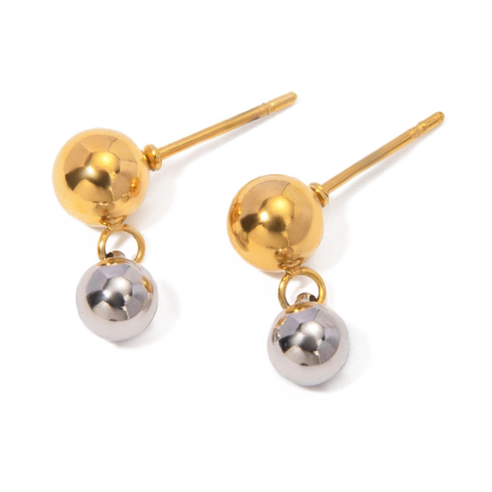 Pendientes de botón redondos de acero inoxidable chapados en oro de 18K con diseño geométrico minimalista