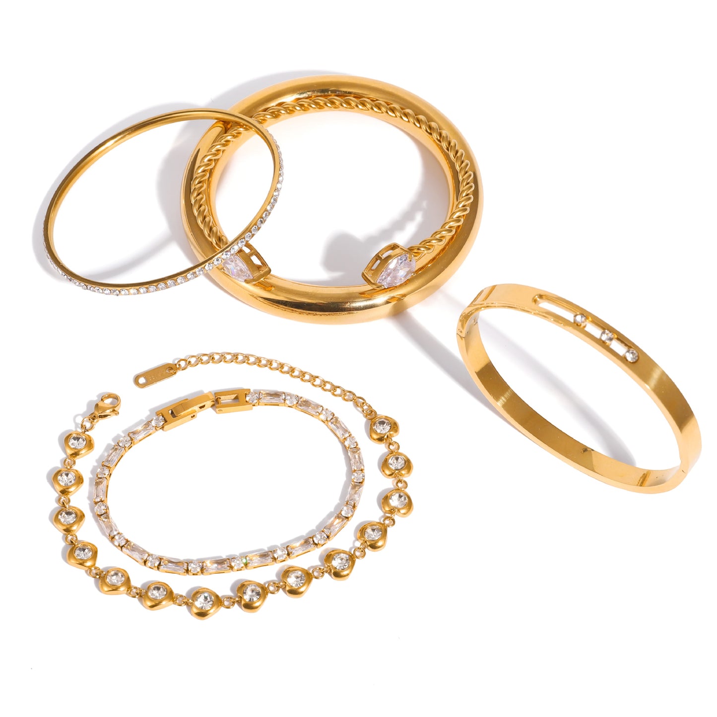 Luxury Round Geometric Stainless Steel Bracelet with Cubic Zirconia 18K Gold Plated