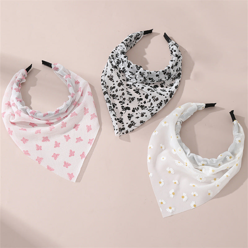 Set di fasce per capelli per bambini in tessuto a fantasia geometrica con finiture in pizzo e accessori per capelli in maglia