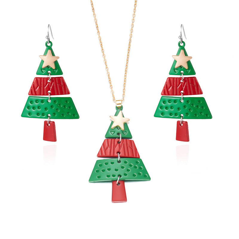 Set de Collar con Colgante de Árbol Temático Navideño con Construcción de Aleación de Zinc y Acabado Electrochapado para Uso Unisex en Días Festivos