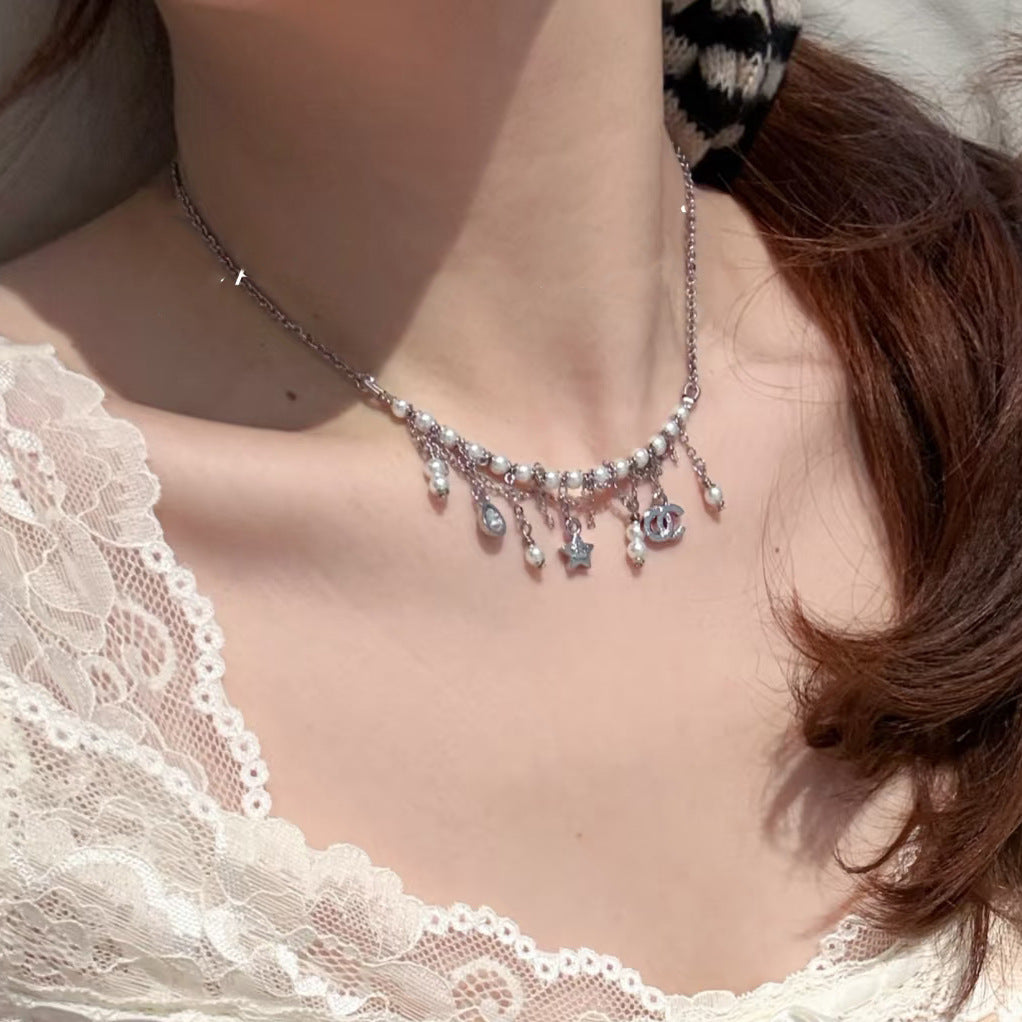 Elegant Gold Plated Brass Letter Star Pearl Pendant Necklace for Women