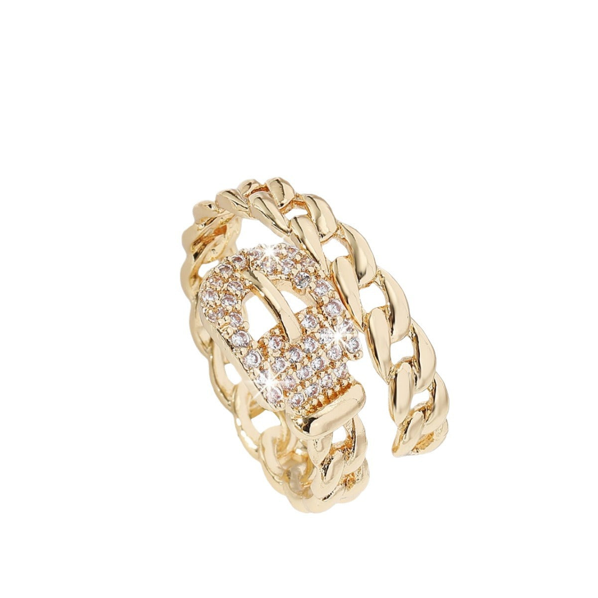 Anillo Abierto Ajustable Geométrico Minimalista para Mujer de Aleación de Zinc con Incrustaciones de Circonita