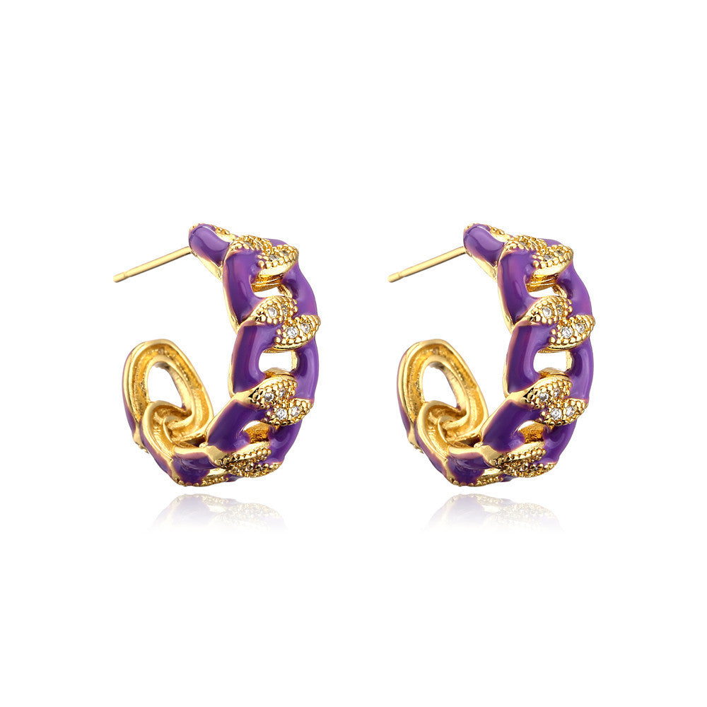 Colorful Drip Oil Gold Plated Brass Geometric Earrings with Cubic Zirconia