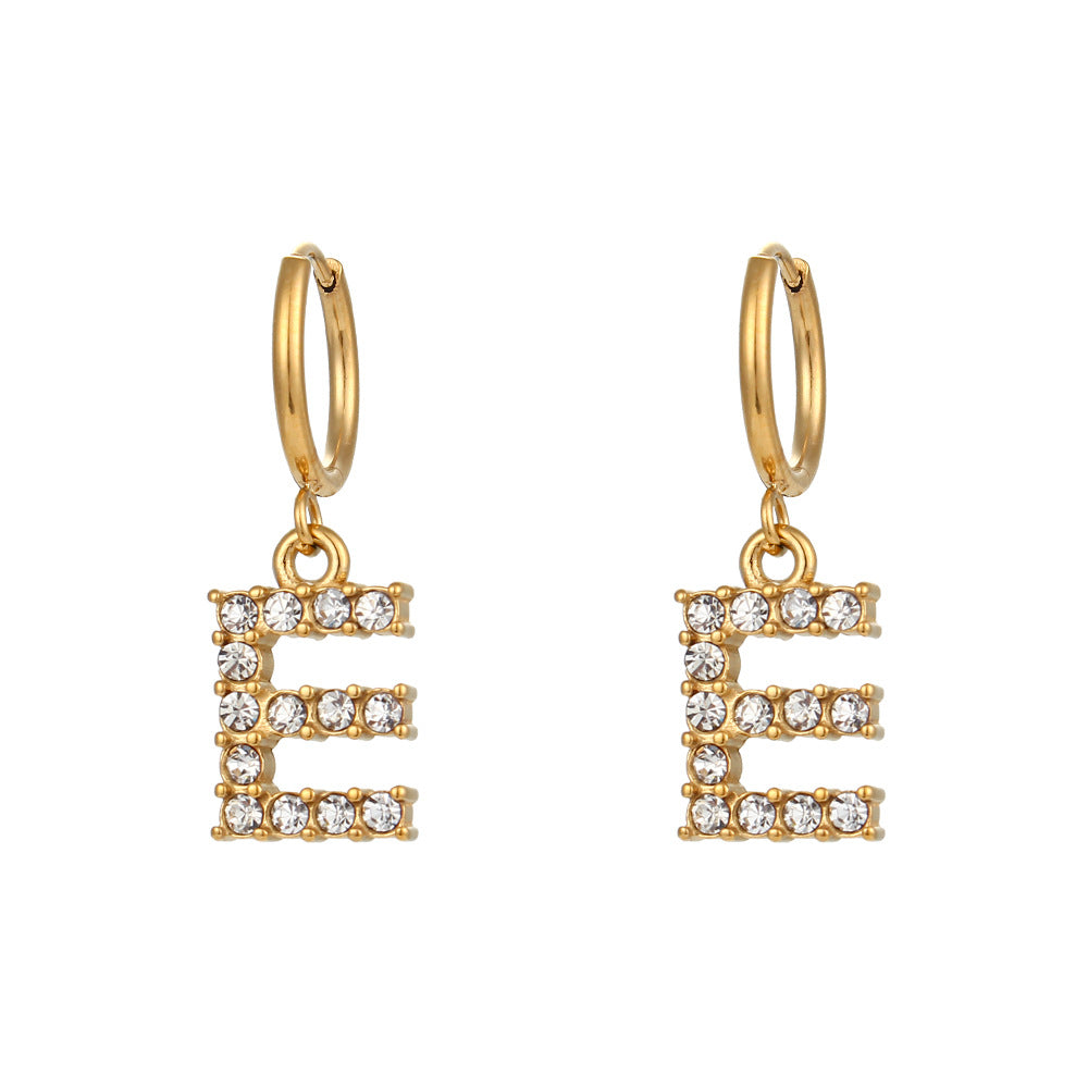 Minimalist Fashion Letter Earrings for Women Stainless Steel with 18K Gold Plating and Micro-Pave Zirconia