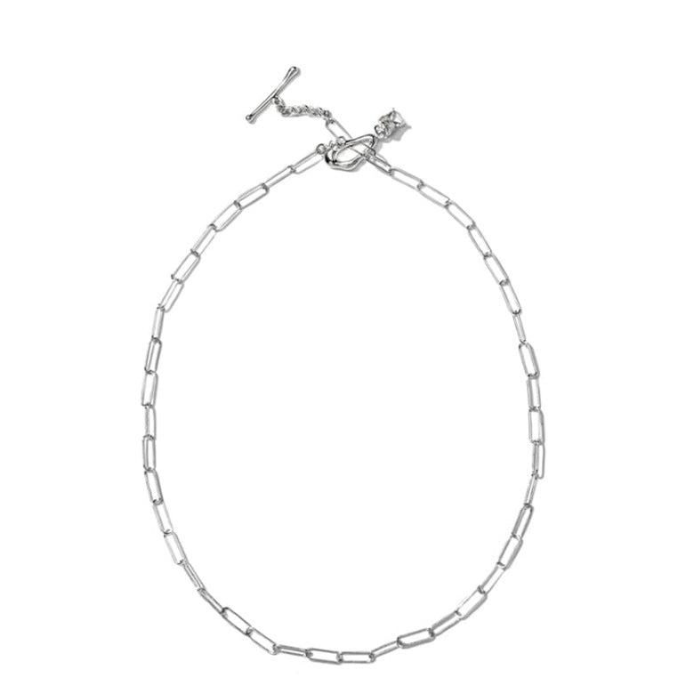 Geometric Shape 925 Sterling Silver Necklace with Rainbow Zirconia Inlay on Snake Chain