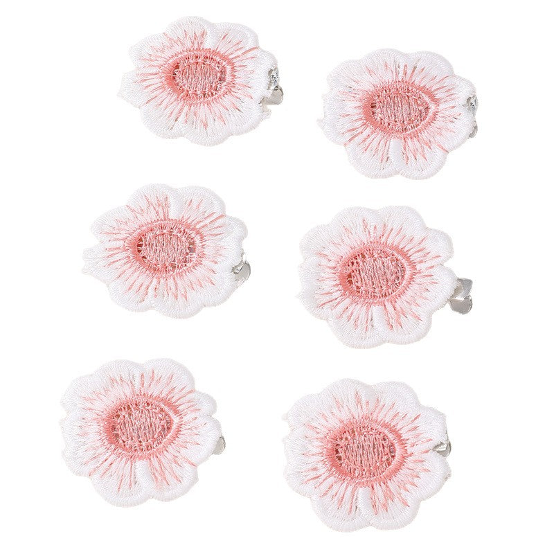 Natural Style Bow-Shaped Hair Clip Set for Girls with Duckbill Clasp and Ruffled Mesh Fabric in Pink, Plastic Resin Hair Accessories