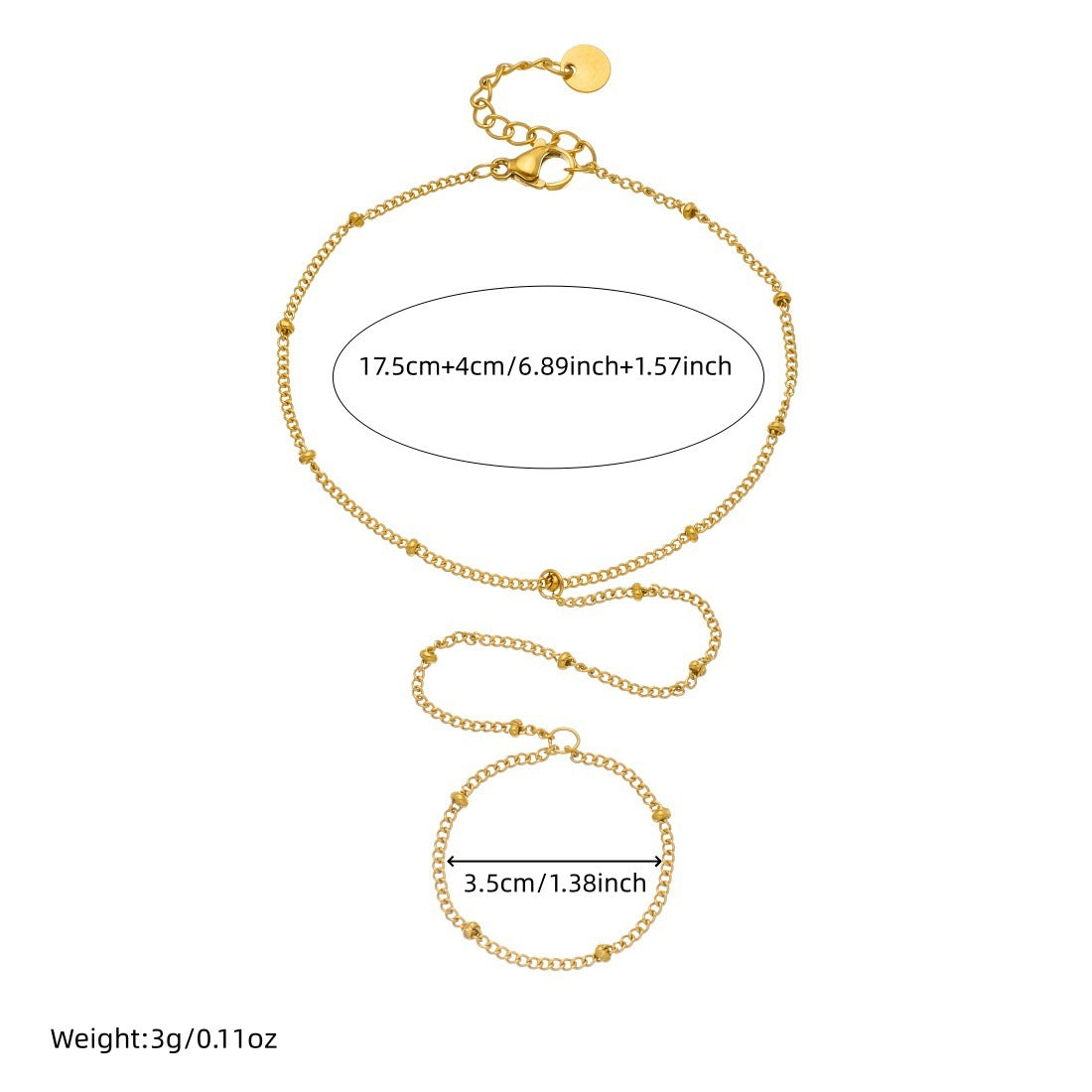 Minimalist Sweet Gold Plated Stainless Steel Beaded Chain Hand Chain Ring Bracelet for Women