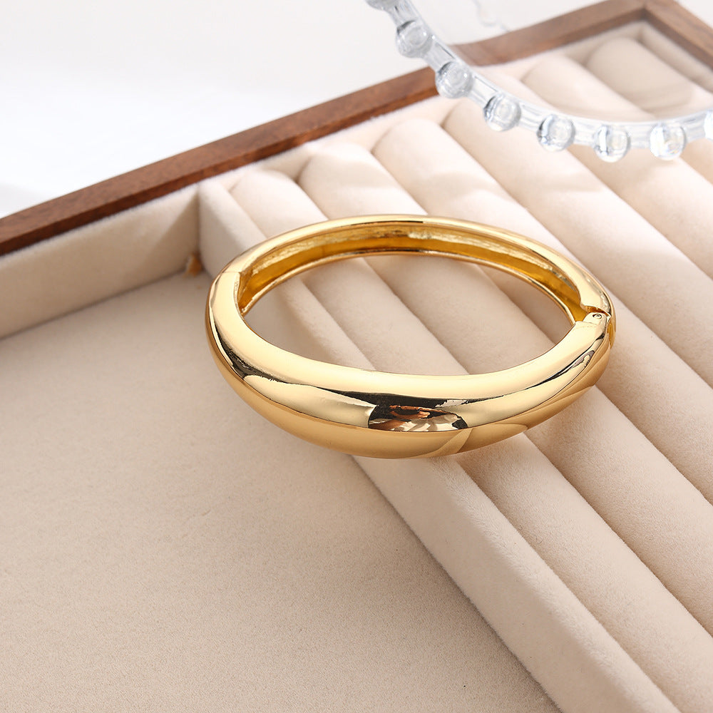 Geometric Round Plated Alloy Open Cuff Bracelet