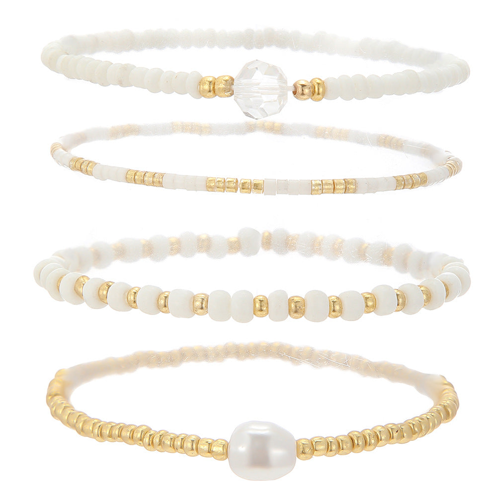 Sweet Geometric Round Glass Pearl Handmade Bracelet for Women