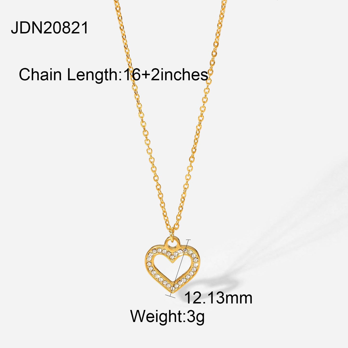 Ins Style Heart Shaped Stainless Steel Necklace with Vacuum Plated 18K Gold Finish and Hollow Design Featuring Clear Zirconia Accents for Women