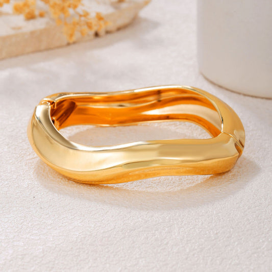 Geometric Shape Heavy-Duty Polished Metal Cuff Bracelet for Women with Electroplated Finish