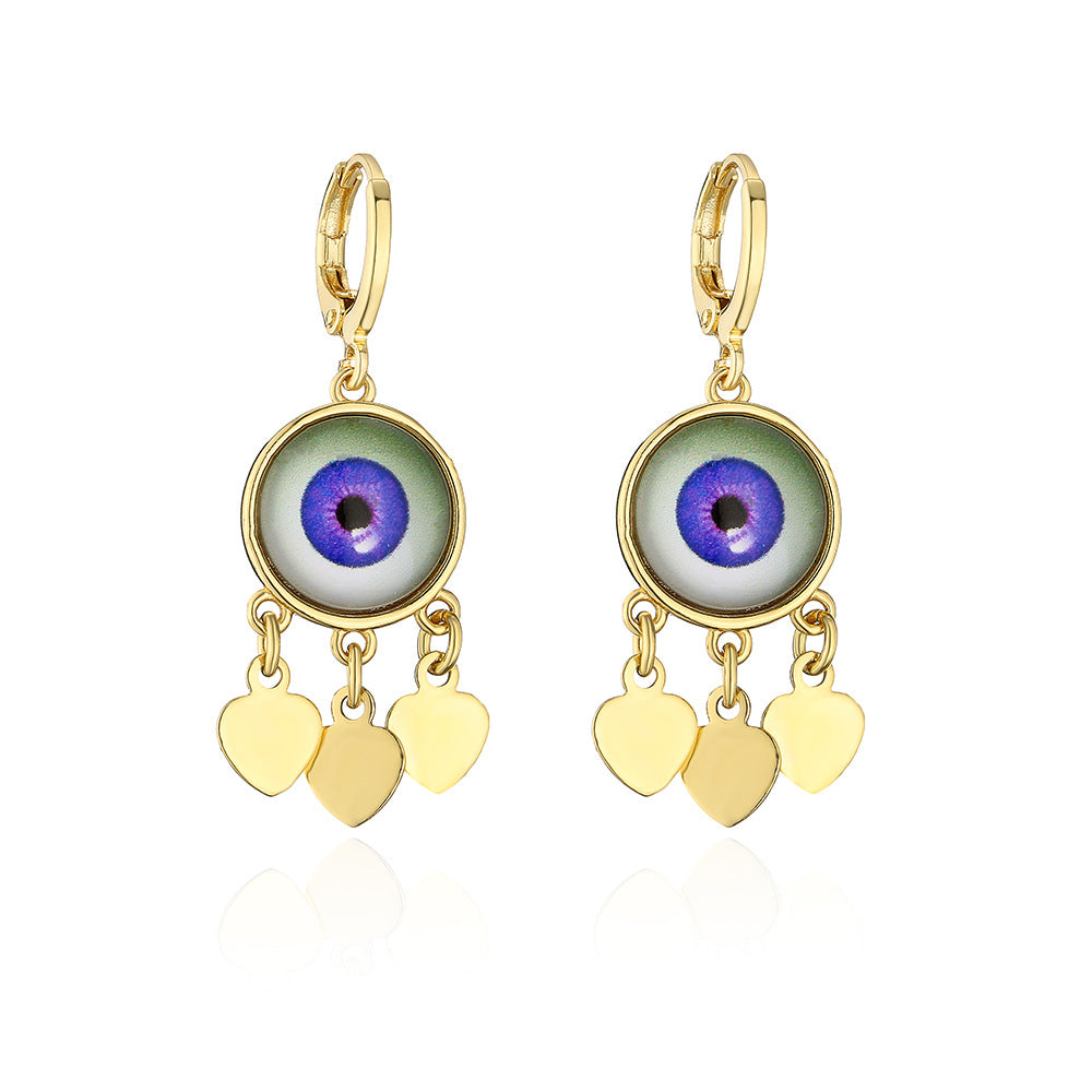Minimalist Evil Eye Heart Pendant Earrings in Copper with Gold Plating for Women