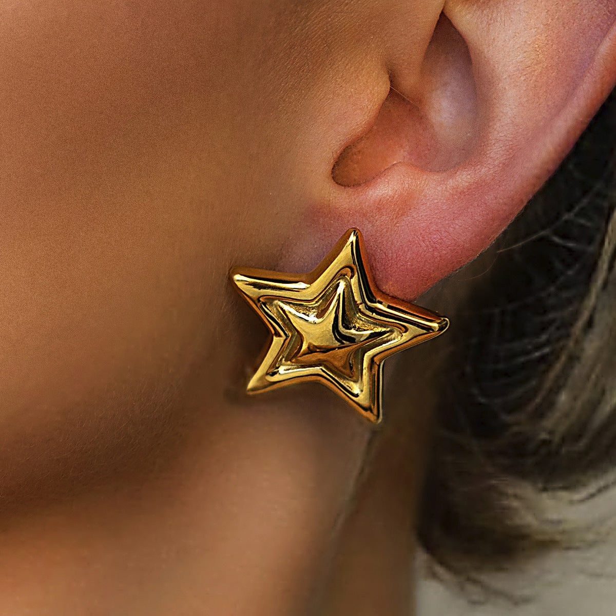 Two-Tone Star Stainless Steel Plated Earrings