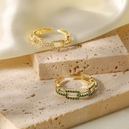 Minimalist Geometric Open Adjustable Ring 18K Gold Plated Copper Rhinestone Inlay Women Fashion Jewelry