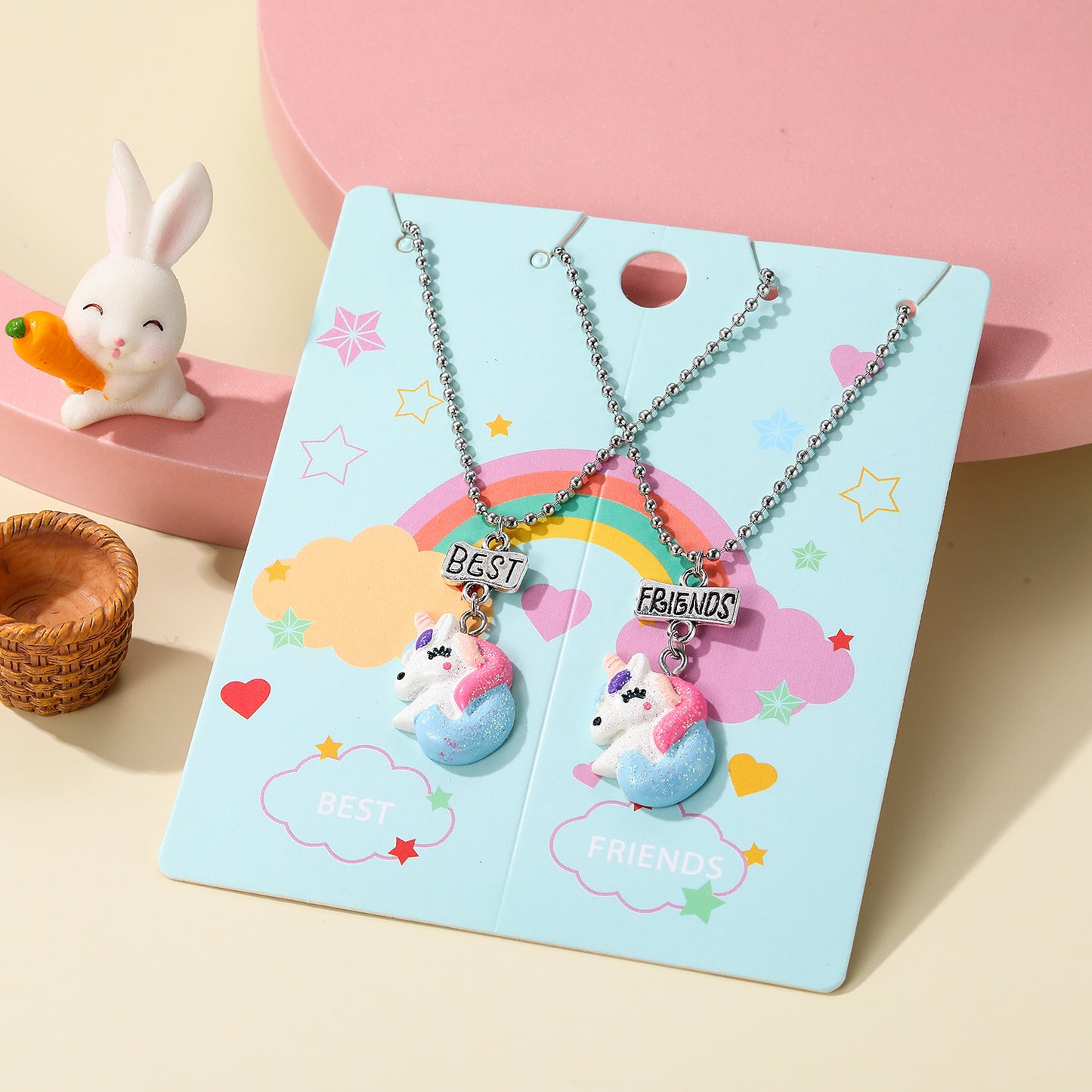 Collana con ciondolo unicorno fumetto per bambini, girocollo con ciondolo animale in argilla morbida con catena di perline