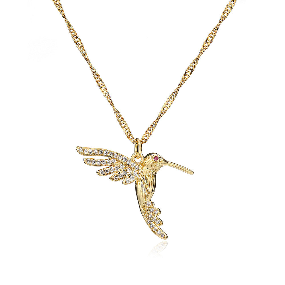 Geometric Bird Pendant Necklace for Women in Copper with 18K Gold Plating and Micro-Pavé Zirconia