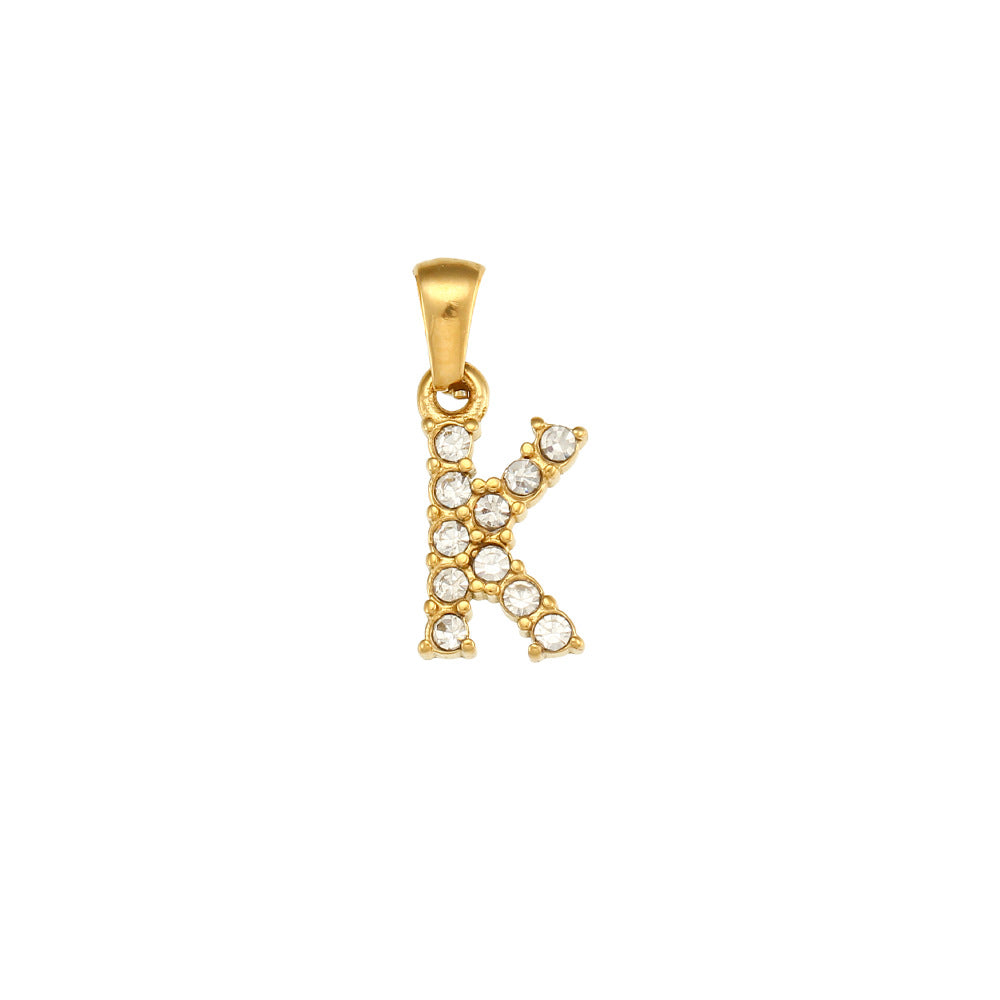 Minimalist Letter Pendant Necklace Stainless Steel with 18K Gold Plating Micro-Pave Zirconia and Pearl Accents