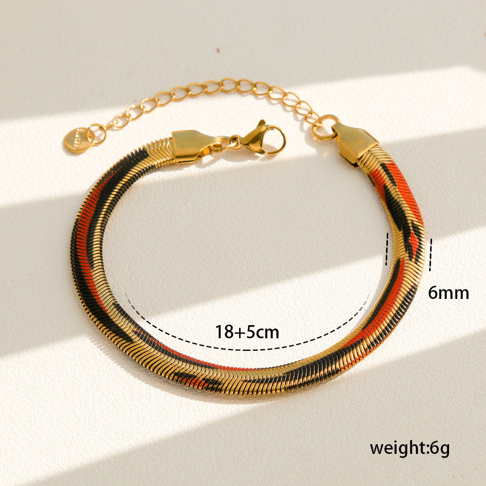 Pulsera de cadena de serpiente con estampado de leopardo geométrico para mujer, chapada en acero inoxidable, conjunto de joyas minimalistas y elegantes