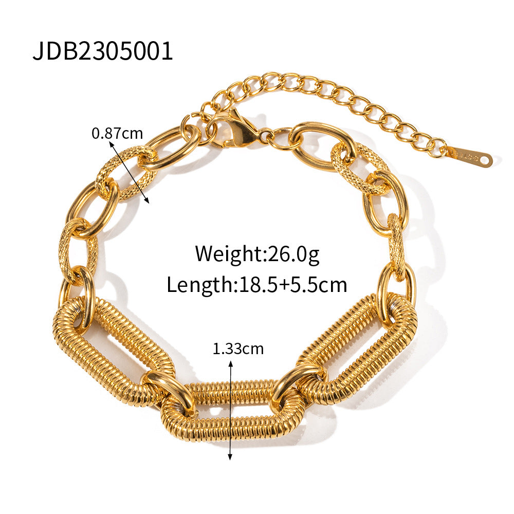 Vintage Geometric Plated Stainless Steel Cuban Link Chain Bracelet for Women