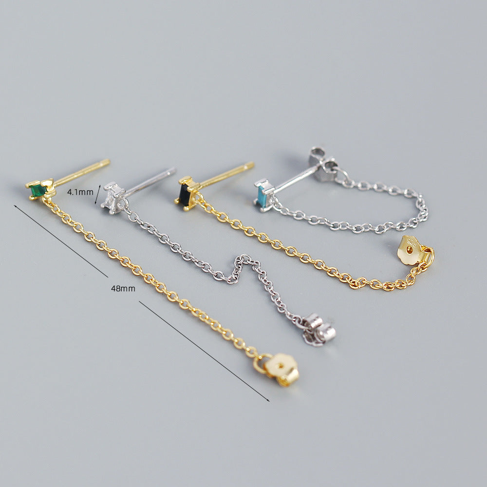 Eleganti Orecchini Pendenti a Goccia da Donna con Nappe a Quadrato Geometrico in Zirconia Cubica, in Argento Sterling 925