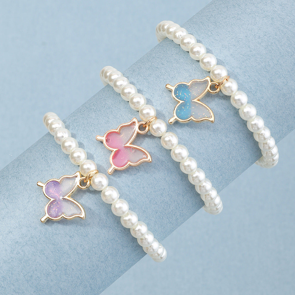 Set di Braccialetti per Bambini a Forma di Farfalla in Resina con Perle, per Ragazze dai 3 ai 10 Anni