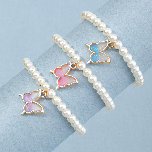 Set di Braccialetti per Bambini a Forma di Farfalla in Resina con Perle, per Ragazze dai 3 ai 10 Anni