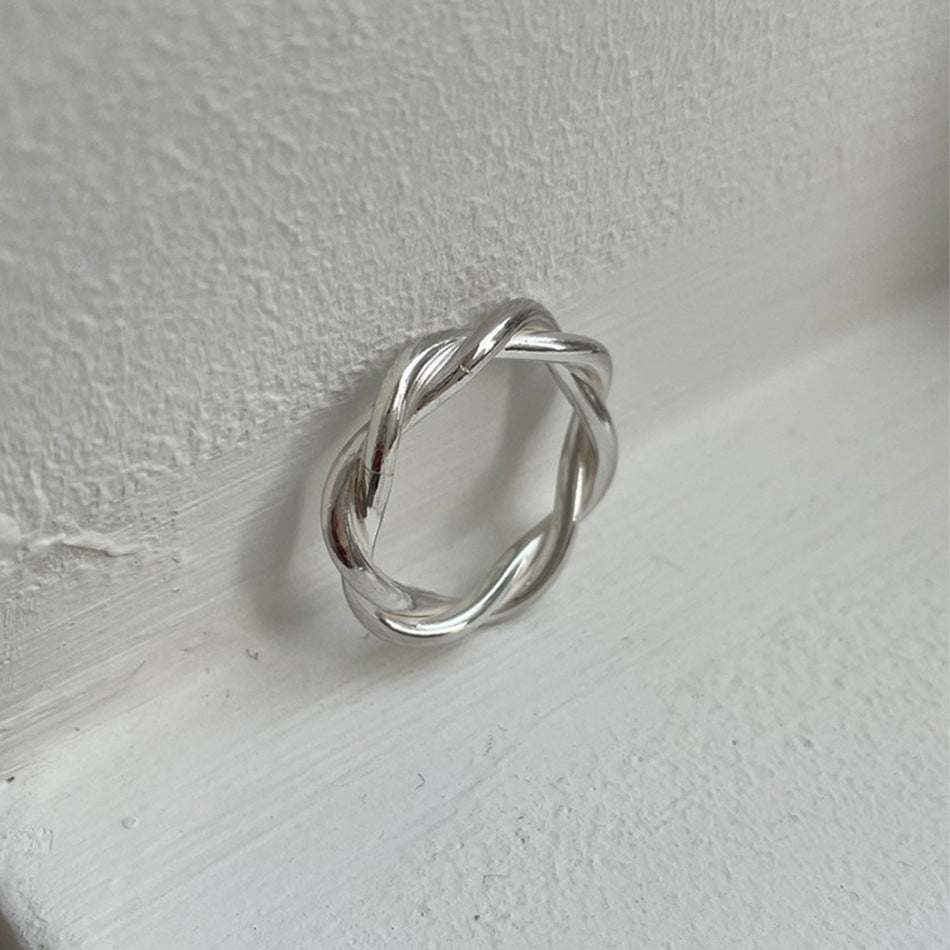 Minimalist Geometric Twisted Rope Ring in 925 Sterling Silver with Textured Finish