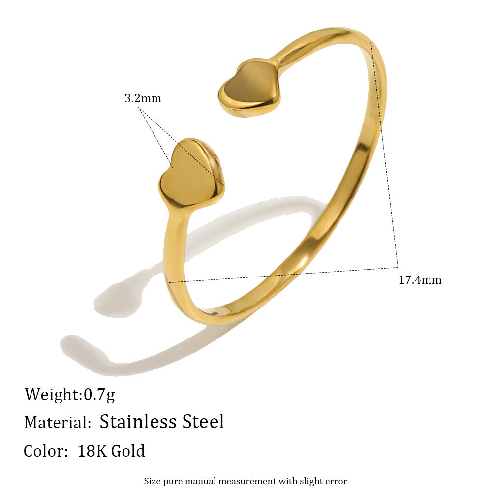 Anillo abierto minimalista de acero inoxidable chapado en oro de 18 quilates con corazón de circonita