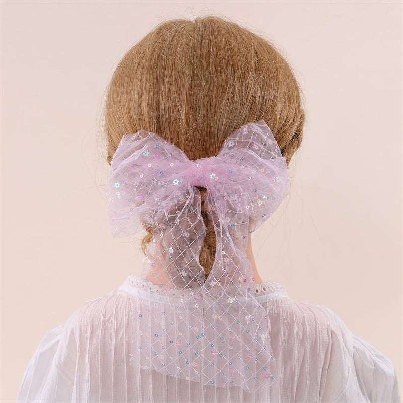 Fermaglio per Capelli a Farfalla Stile Naturale per Bambine con Rete in Tulle e Dettaglio Arricciato, Accessorio per Capelli con Molletta a Scatto