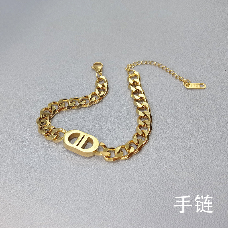 Minimalist Geometric Titanium Steel Bracelet with Electroplating Finish for Women, Luxury Style Fashion Accessory