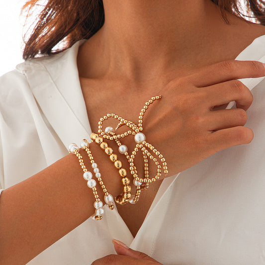 Personalized Bowknot Faux Pearl Beaded Multi-layer Bracelet Set for Women