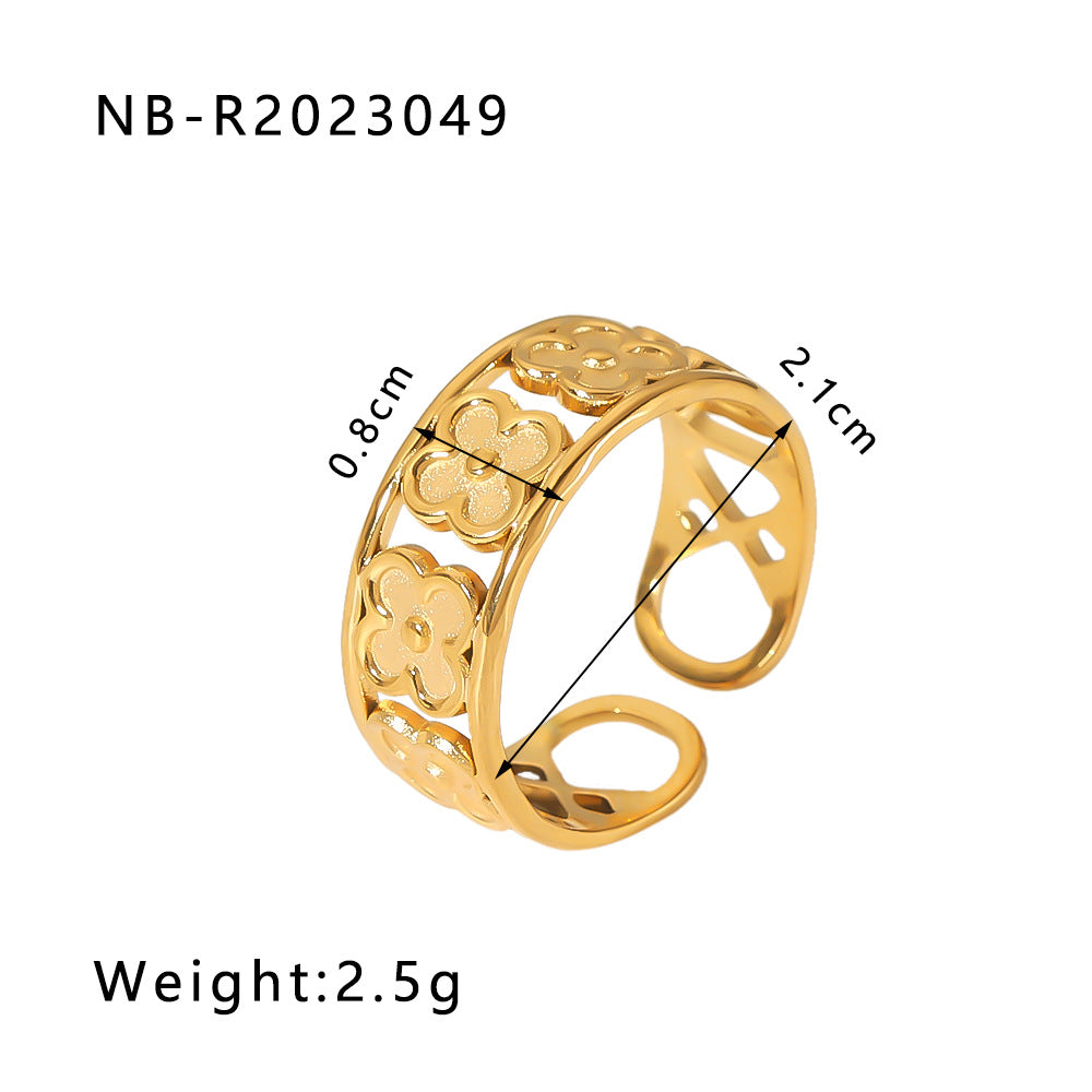 Minimalist Heart-Shaped Geometric Stainless Steel Open Ring for Women with 18K Vacuum Plating Finish