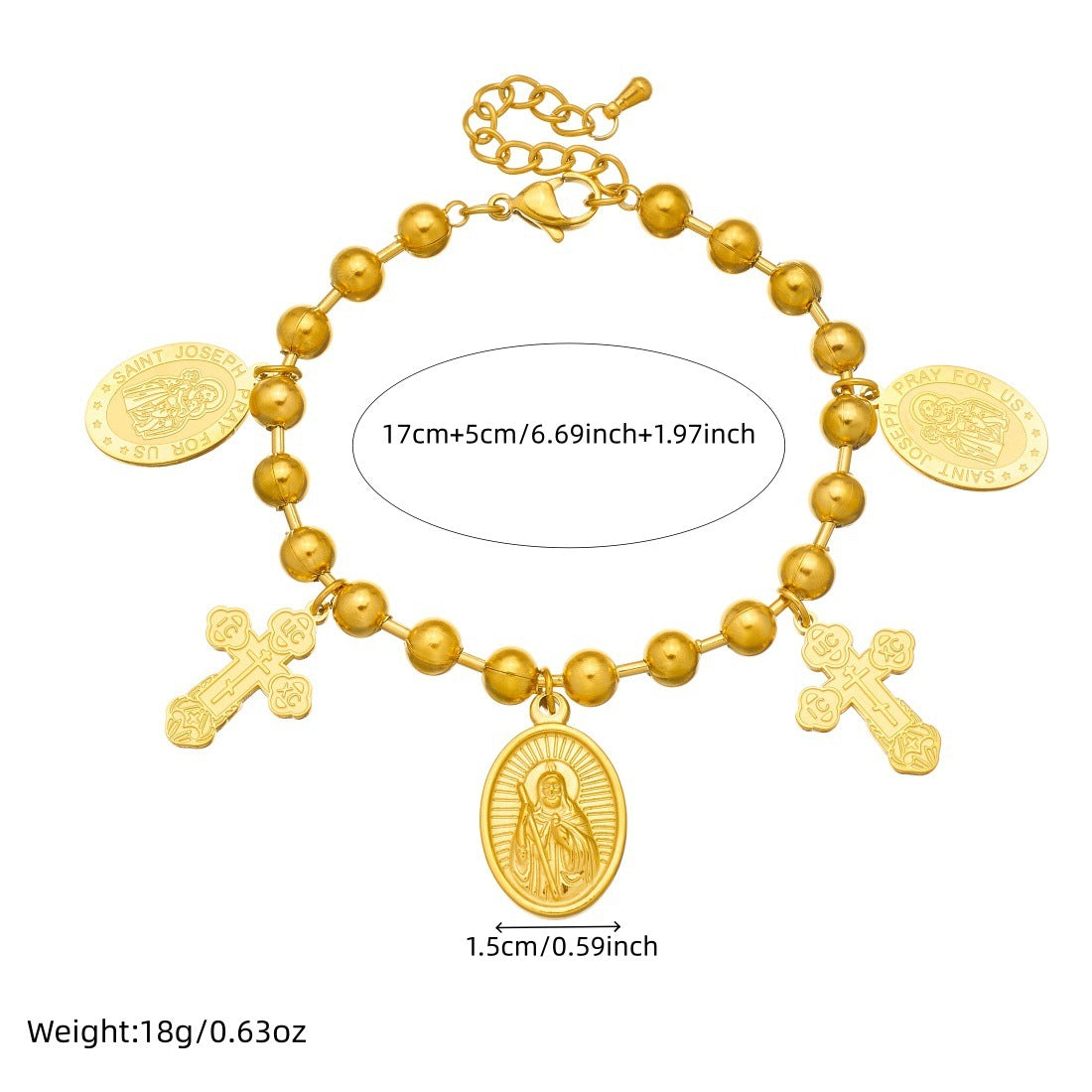 Vintage Gold Plated Stainless Steel Oval Cross Portrait Pendant Ball Chain Necklace