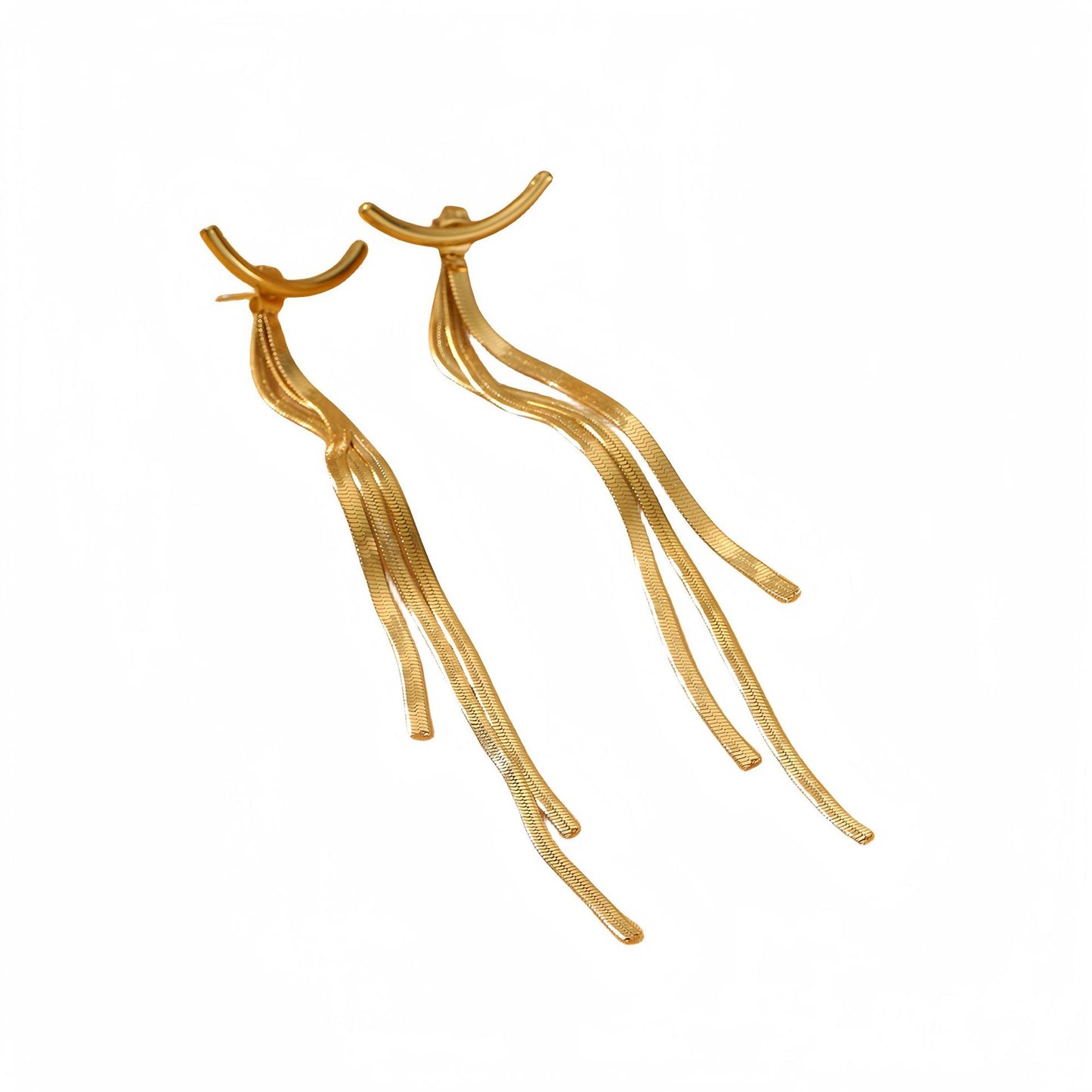 Minimalist Long Tassel Earrings in Titanium Steel with 18K Gold Plating for Women