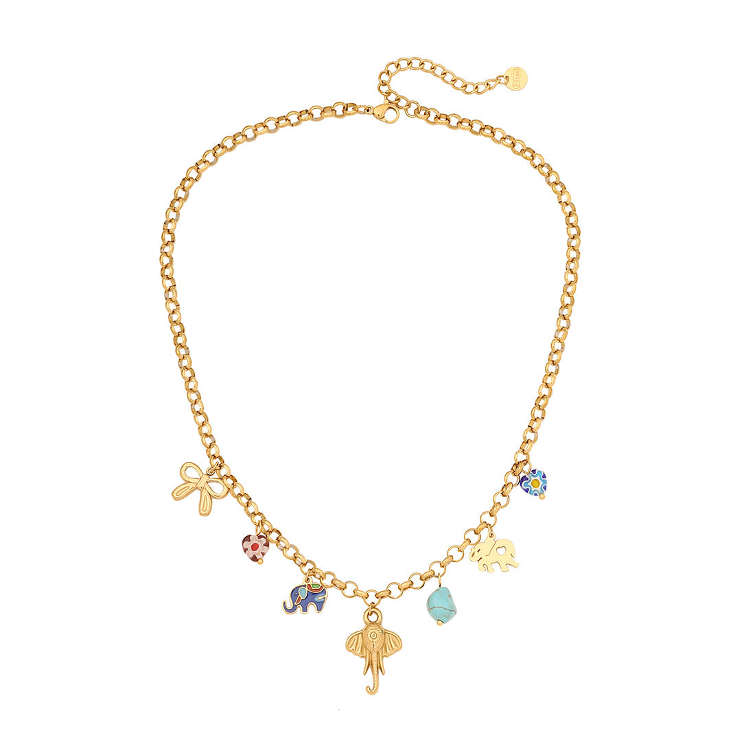 Fashionable Elephant Pendant Necklace in Stainless Steel with Plated Finish on O-Chain for Women