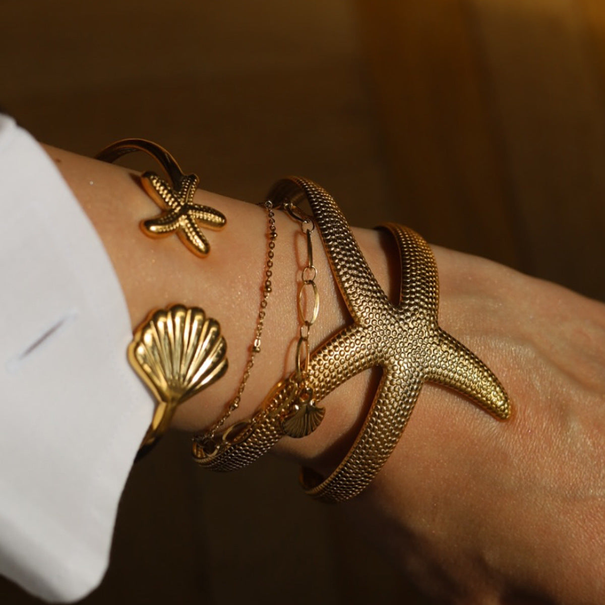 Minimalist Stainless Steel Star Plated Cuff Bracelet for Women