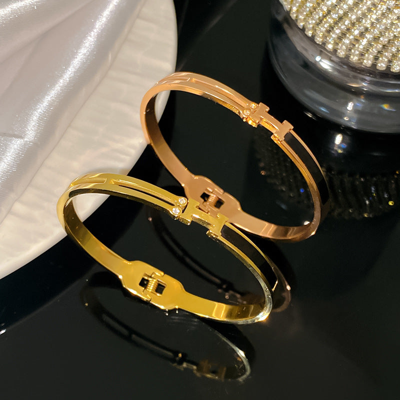 Black Letter H Titanium Steel Plated Bracelet